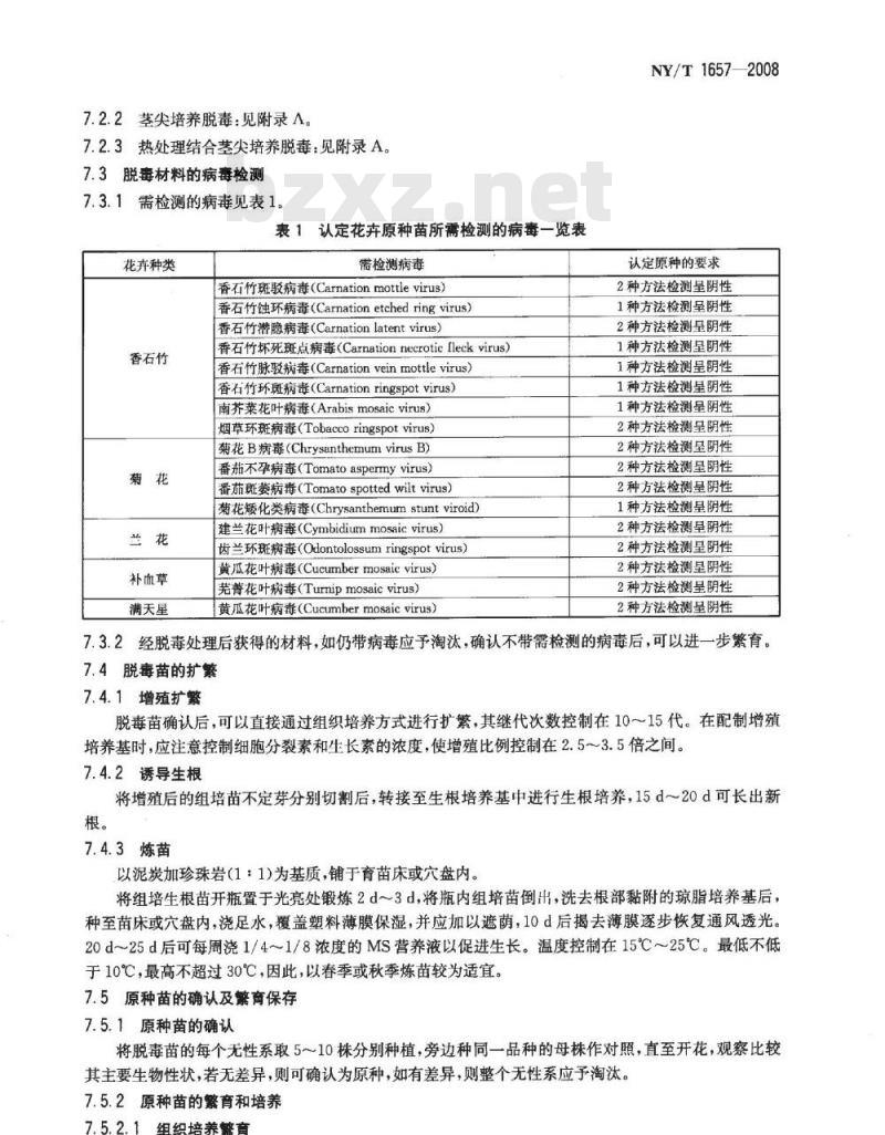 NY/T 1657-2008 花卉脱毒种苗生产技术规程香石竹、菊花、兰花、补血草、满天星