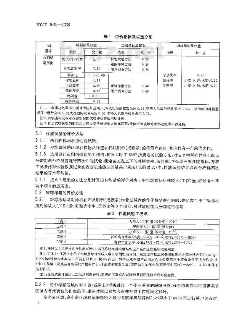 NY/T 1645-2008 谷物联合收割机适用性评价方法