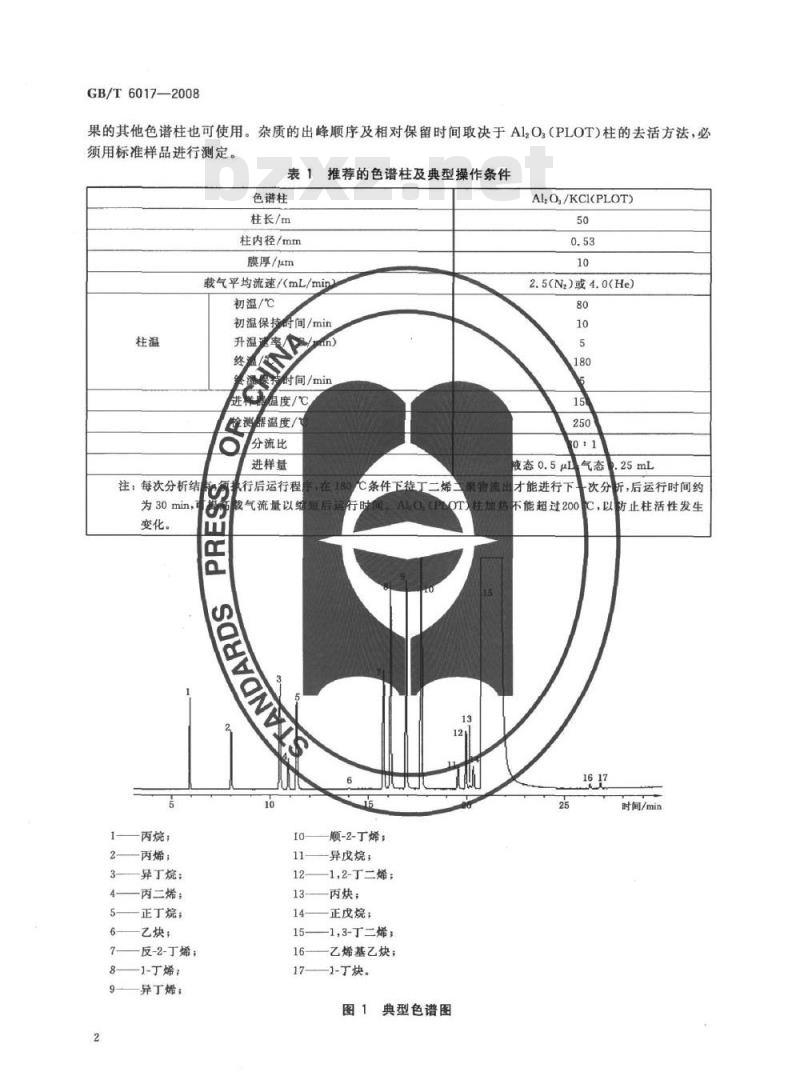 GB/T 6017-2008 工业用丁二烯纯度及烃类杂质的测定 气相色谱法