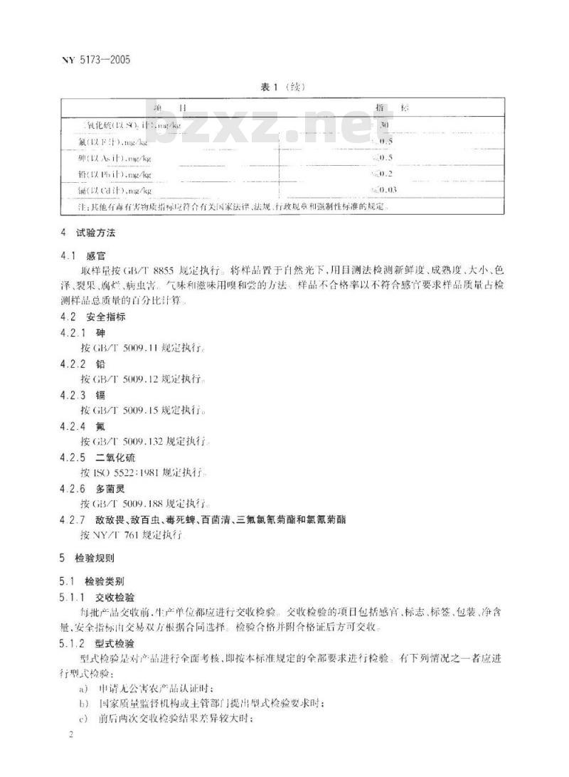 NY 5173-2005 无公害食品 荔枝、龙眼、红毛丹