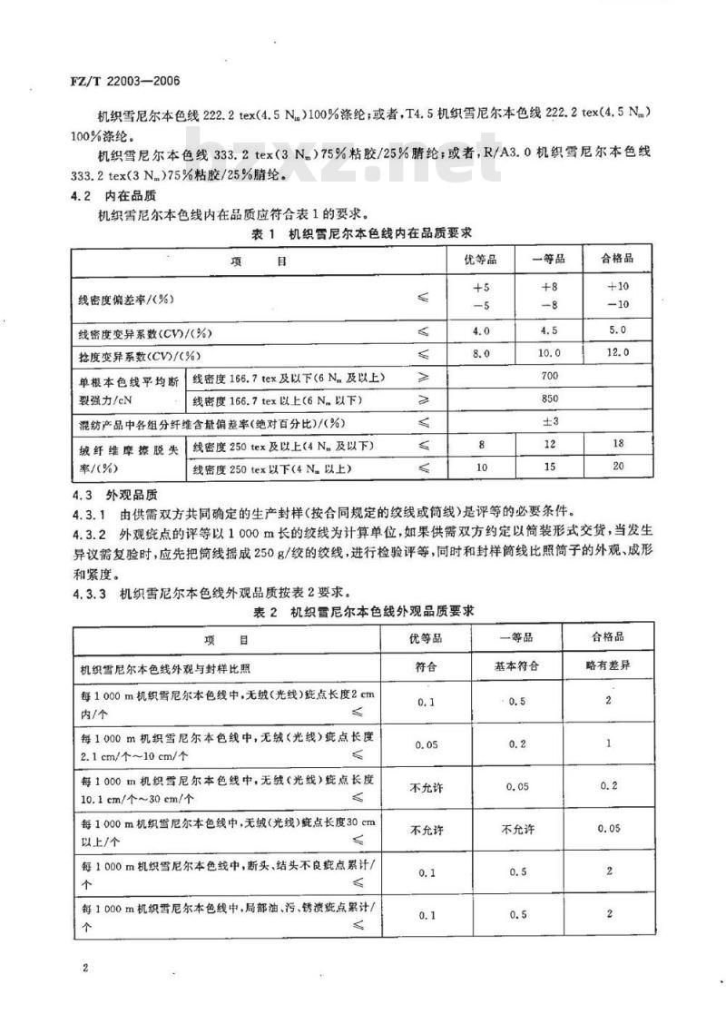 FZ/T 22003-2006 机织雪尼尔本色线