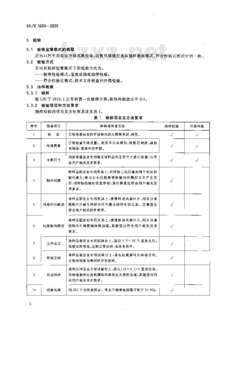 SN/T 1669-2005 进出口汽车用电动冷却风扇检验规程