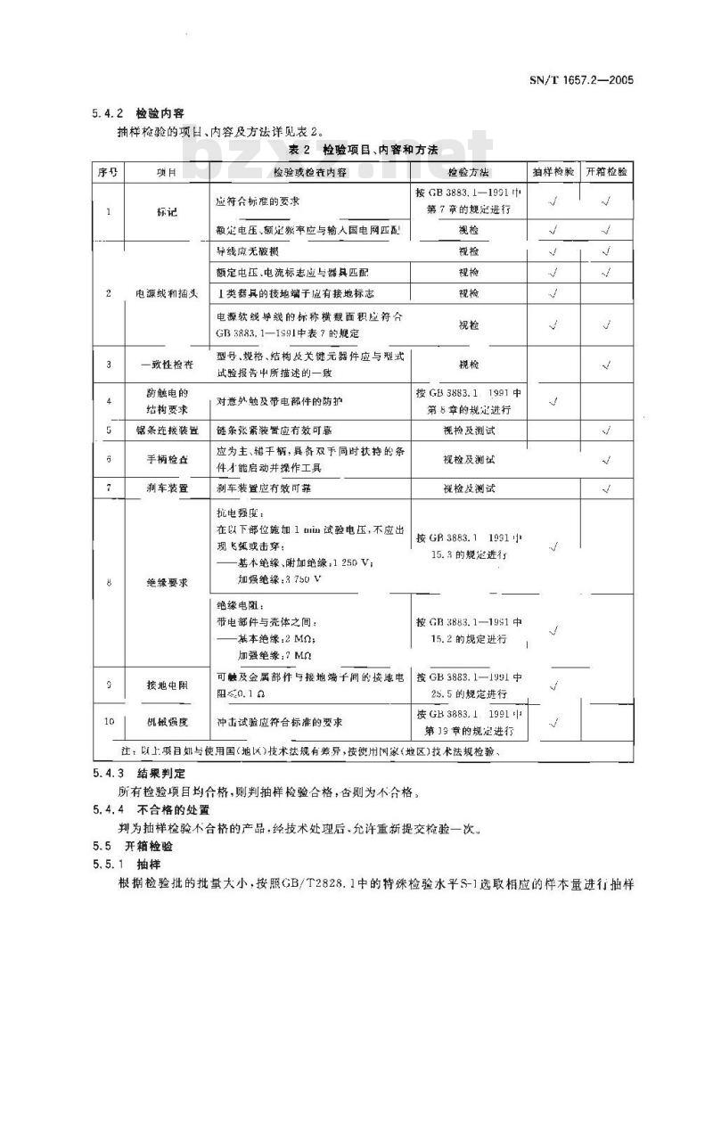 SN/T 1657.2-2005 进出口电动上具检验规程 第2部分:电链锯