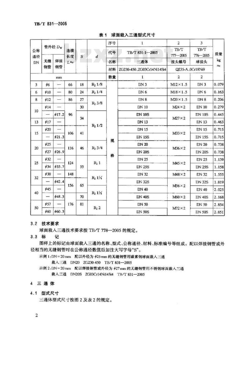 TB/T 831-2005 机车车辆用球面栽入三通