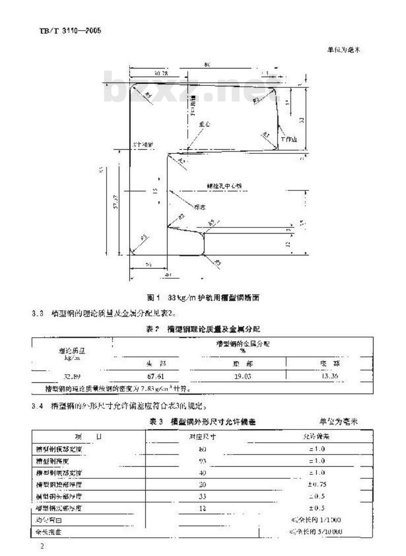 TB/T 3110-2005 33kg/m护轨用槽型钢