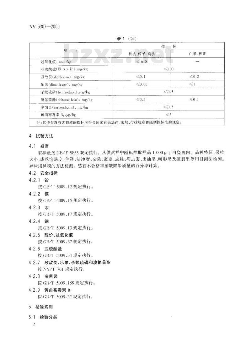 NY 5307-2005 无公害食品 落叶果树坚果