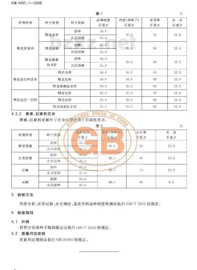 GB 4407.1-2008 经济作物种子 第1部分:纤维类
