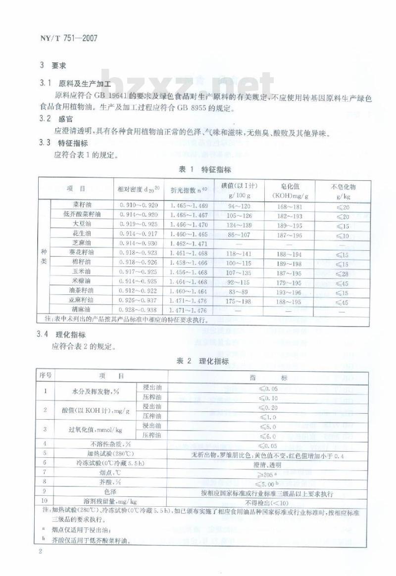NY/T 751-2007 绿色食品 食用植物油