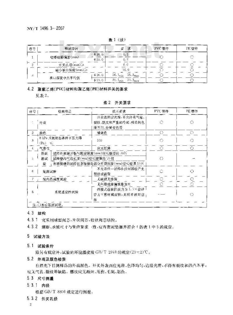 NY/T 1496.3-2007 农村户用沼气输气系统 第3部分:塑料开关
