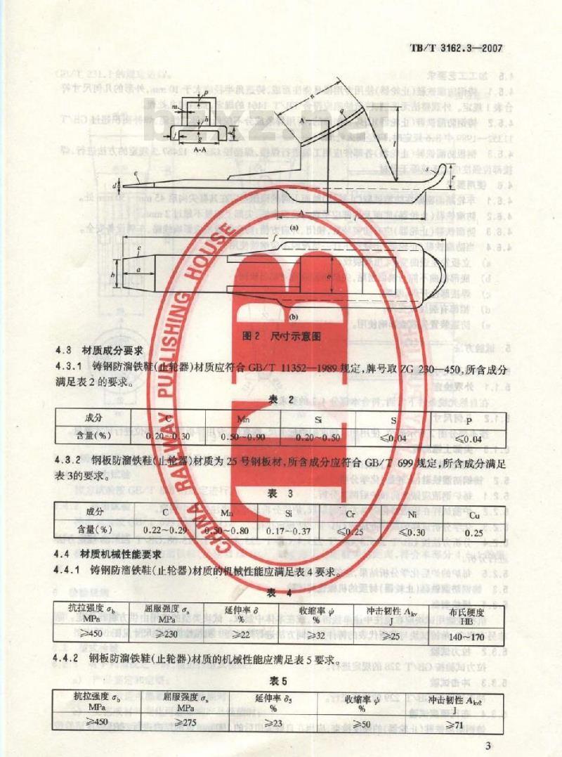 TB/T 3162.3-2007 铁道车辆停车防溜装置 第3部分：防溜铁鞋