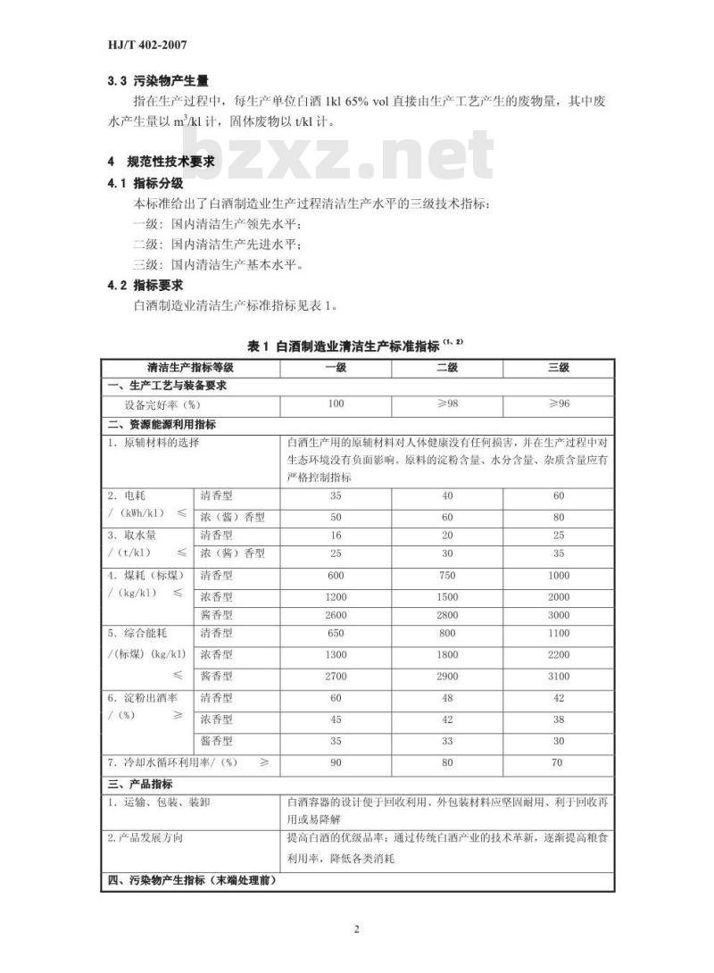 HJ/T 402-2007 清洁生产标准 白酒制造业