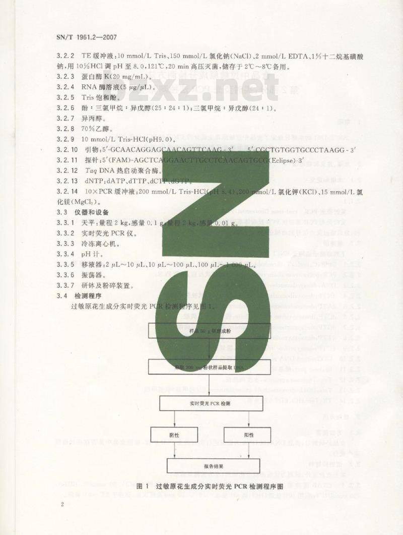 SN/T 1961.2-2007 食品中过敏成反检测方法 第2部分:实时荧光PCR法检测花生成分