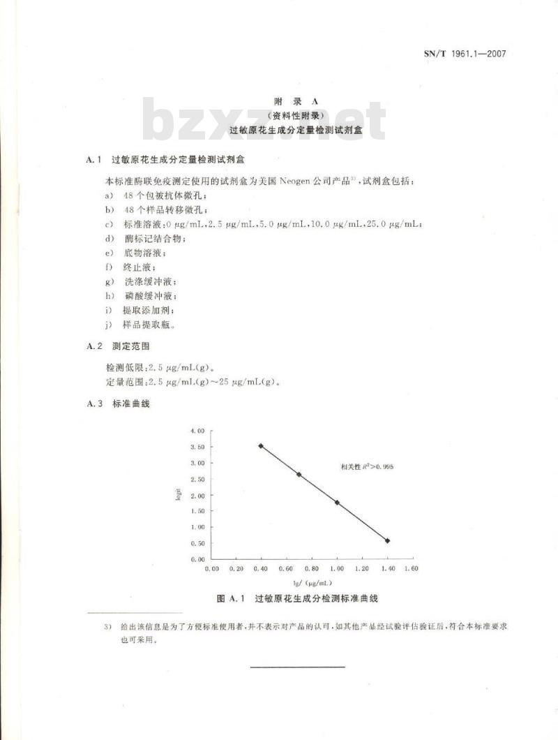 SN/T 1961.1-2007 食品中过敏原成分检测方法 第1部分:酶联免疫法检测花生成分