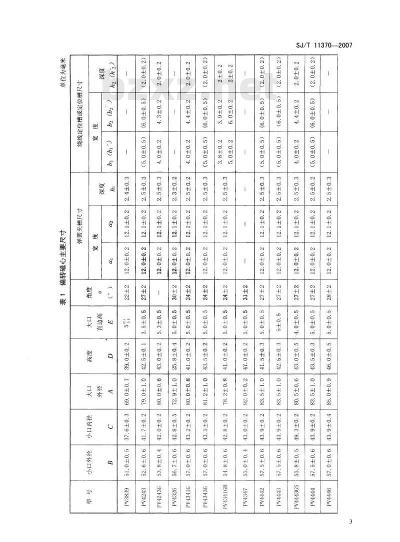 SJ/T 11370-2007 计算机显示器用偏转磁心的尺寸