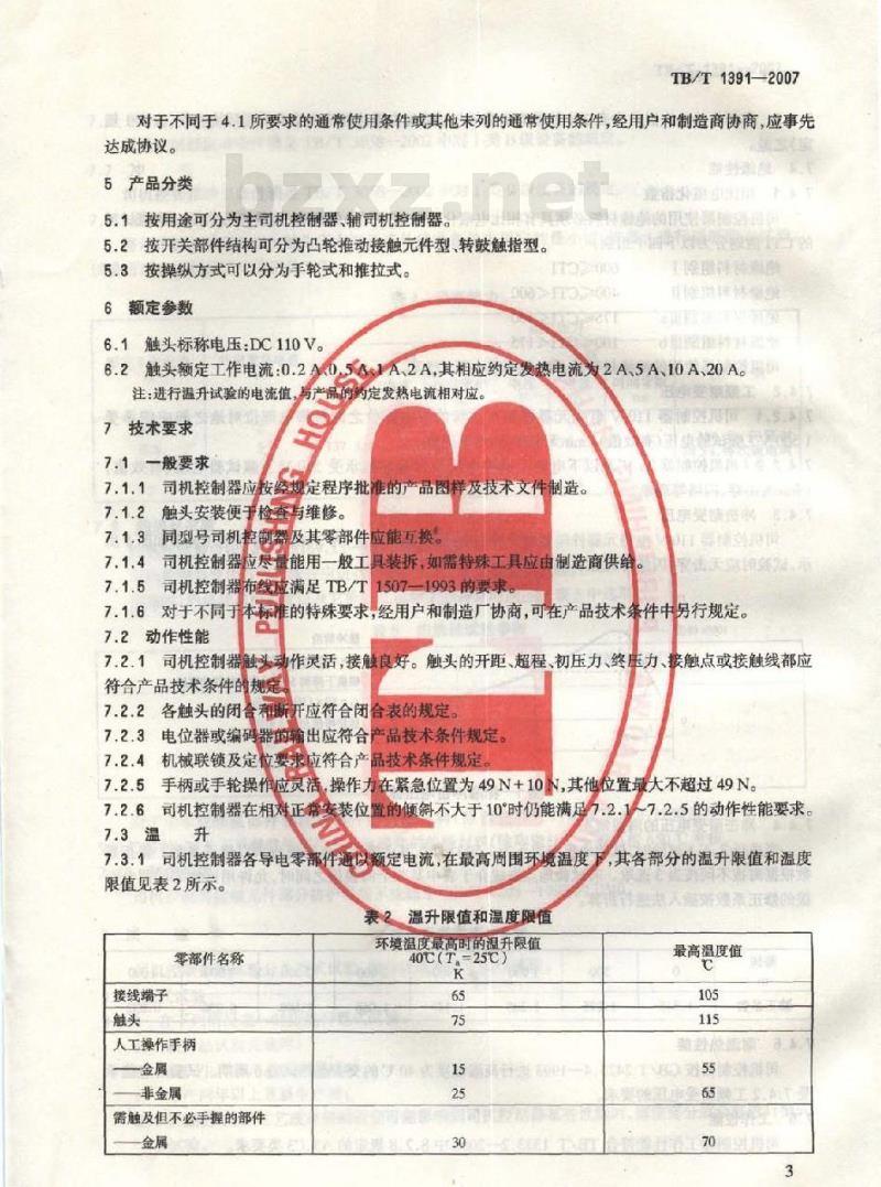 TB/T 1391-2007 机车司机控制器