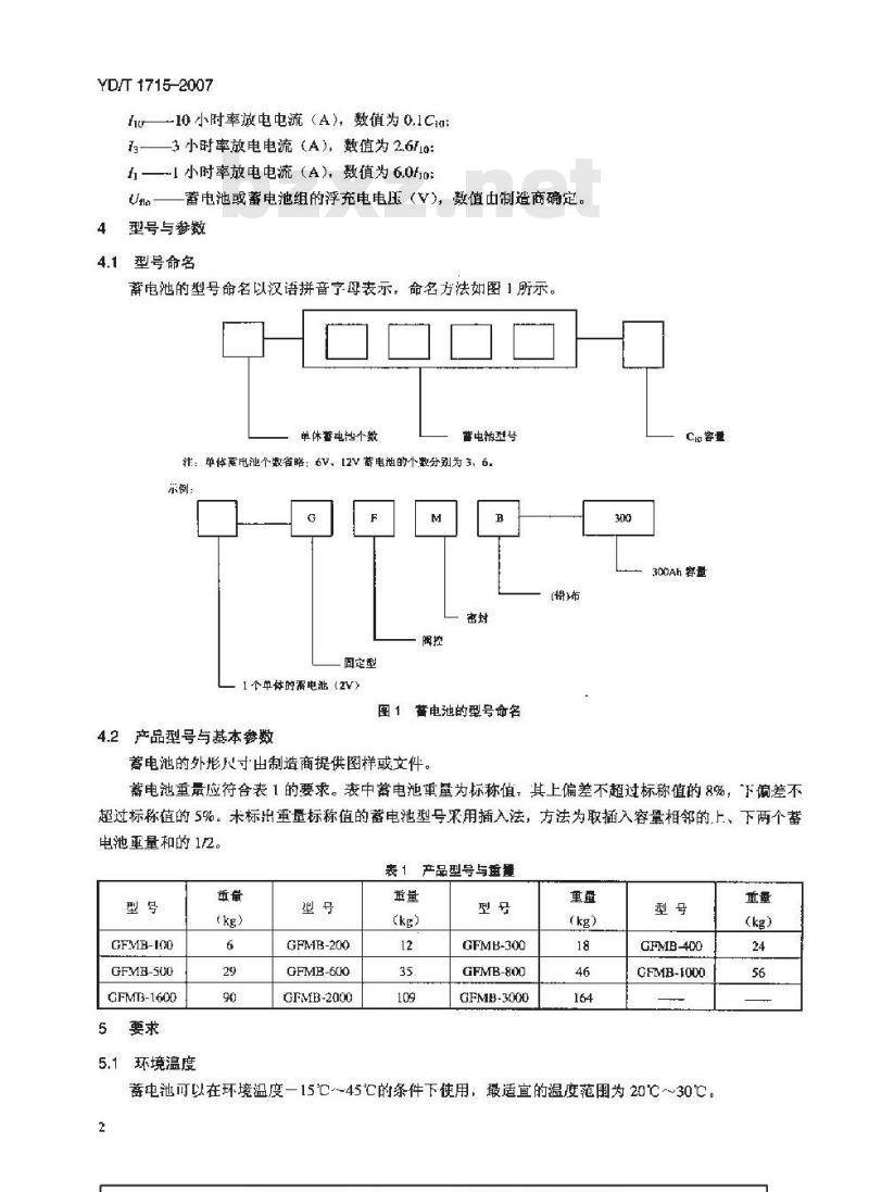 YD/T 1715-2007 通信用阀控式密封铅布蓄电池