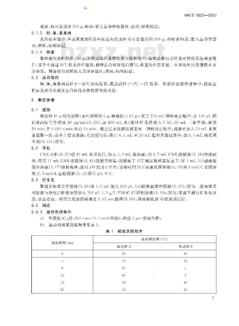 SN/T 1923-2007 进出口食品中草甘膦残留量的检测方法 液相色谱－质谱/质谱法
