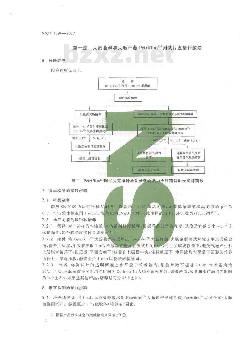 SN/T 1896-2007 食品中大肠菌群和大肠杆菌快速计数法 PetrilfilmTM测试片法