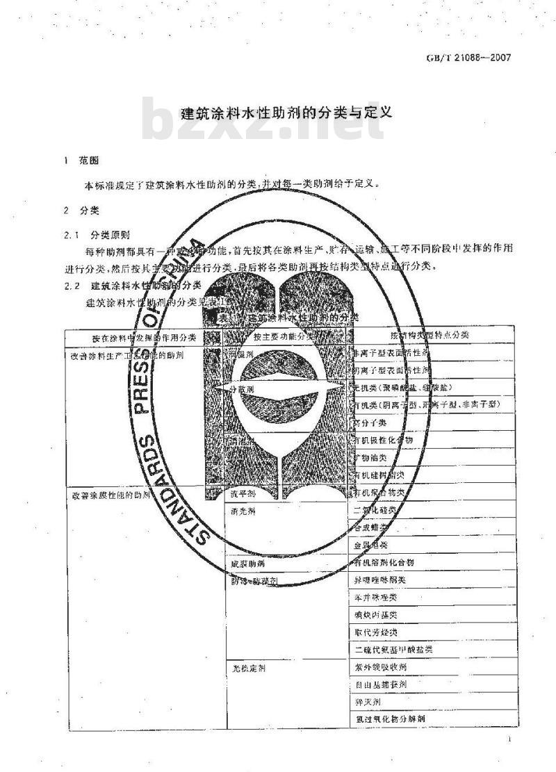 GB/T 21088-2007 建筑涂料水性助剂的分类与定义