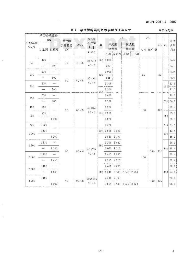 HG/T 2051.4-2007 搪玻璃搅拌器 桨式搅拌器