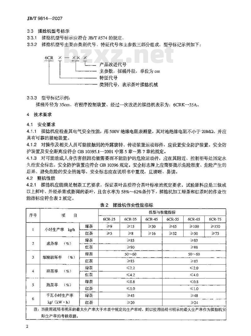 JB/T 9814-2007 茶叶揉捻机