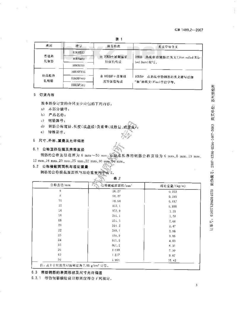GB 1499.2-2007 钢筋混凝土用钢 第2部分：热轧带肋钢筋