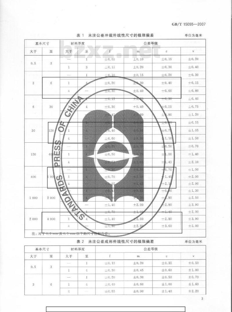 GB/T 15055-2007 冲压件未注公差尺寸极限偏差