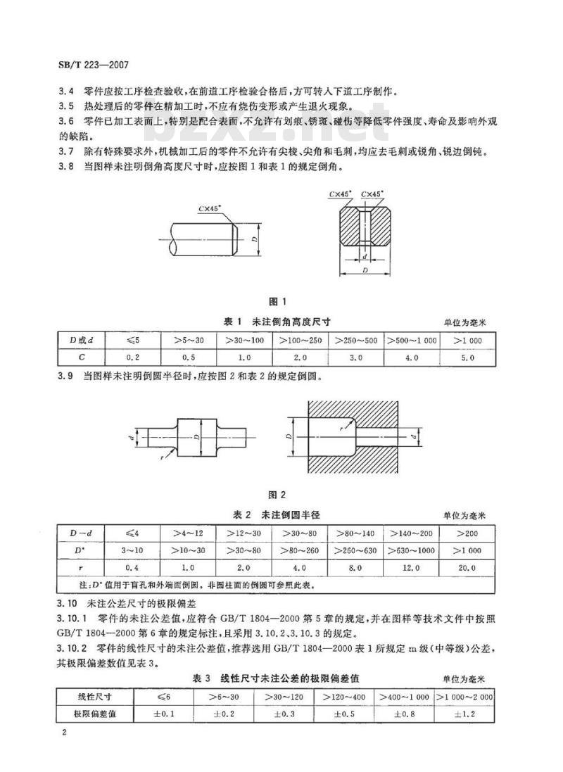SB/T 223-2007 食品机械通用技术条件 机械加工技术要求