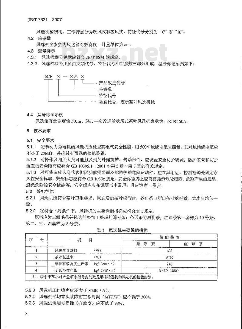 JB/T 7321-2007 茶叶风选机