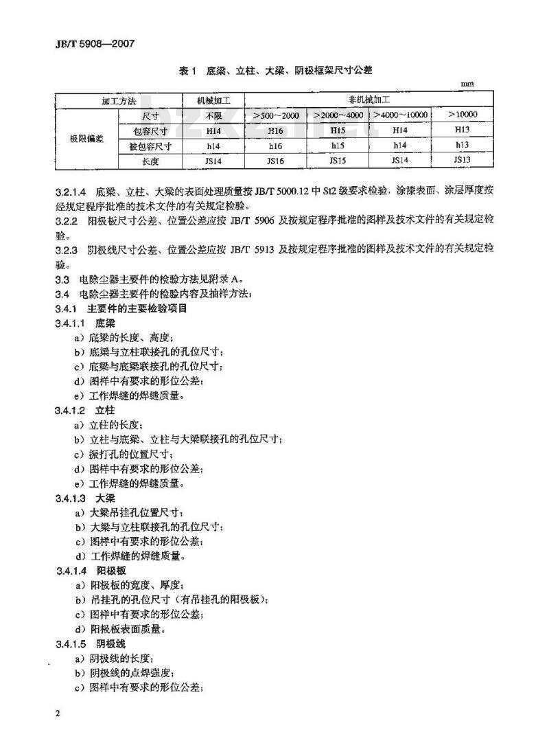 JB/T 5908-2007 电除尘器 主要件抽样检验及包装运输贮存规范
