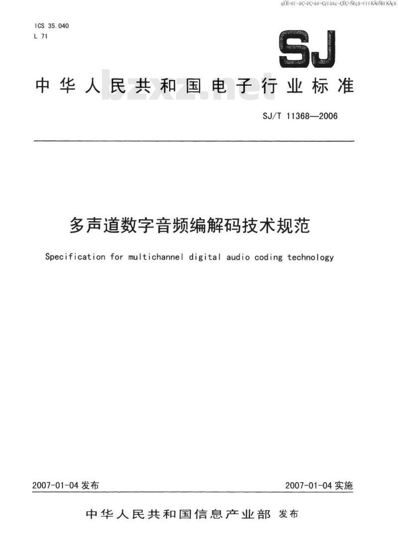 SJ/T 11368-2006 多声道数字音频编解码技术规范