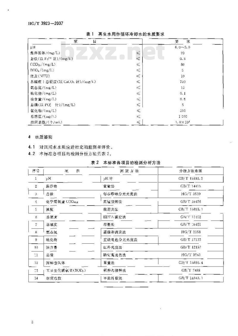 HG/T 3923-2007 循环冷却水用再生水水质标准