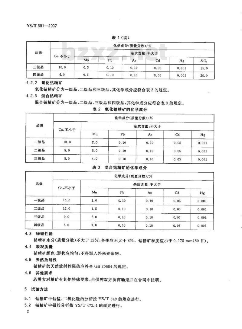 YS/T 301-2007 钴精矿