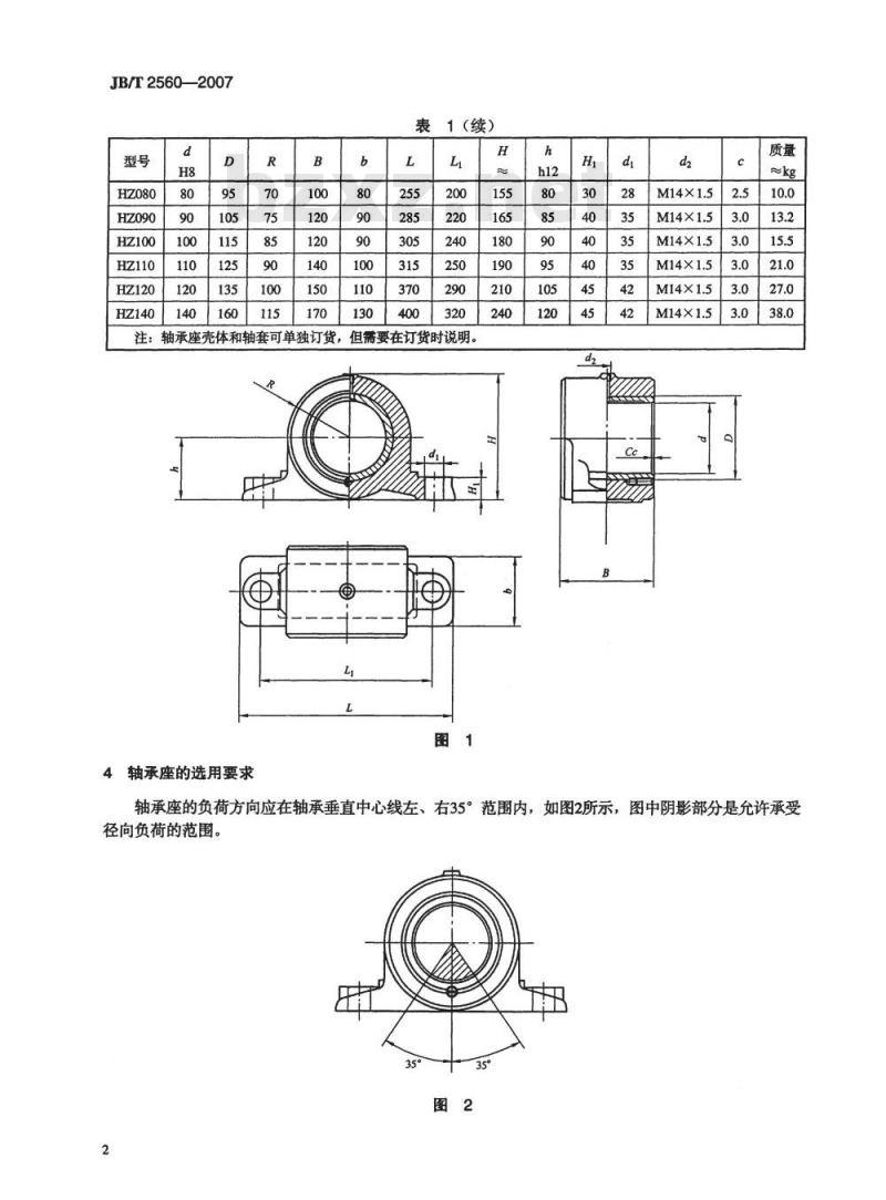 JB/T 2560-2007 整体有衬正滑动轴承座 型式与尺寸
