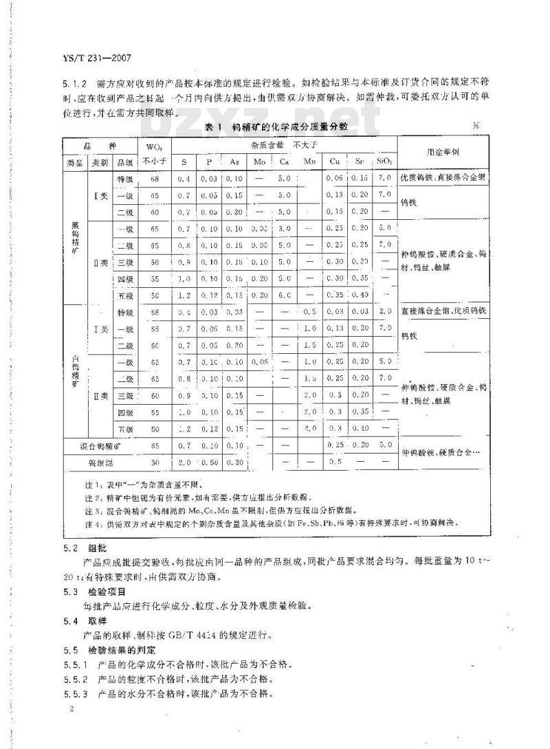 YS/T 231-2007 钨精矿