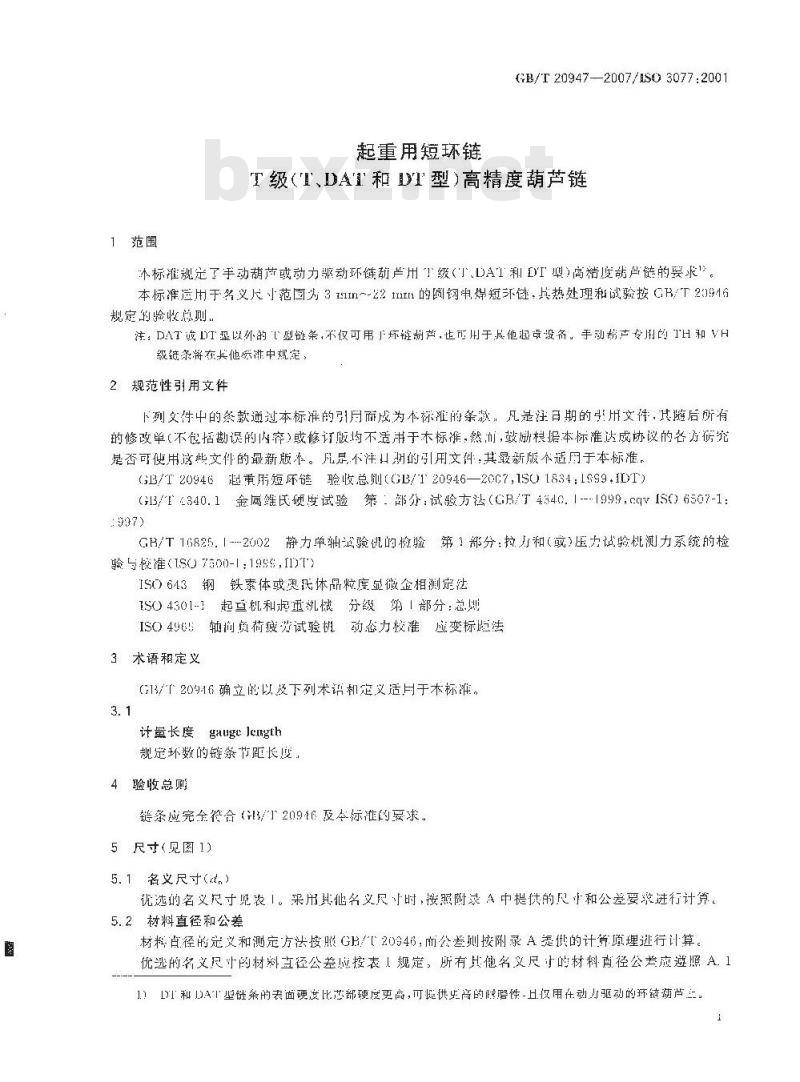 GB/T 20947-2007 起重用短环链 T级(T、DAT和DT型)高精度葫芦链
