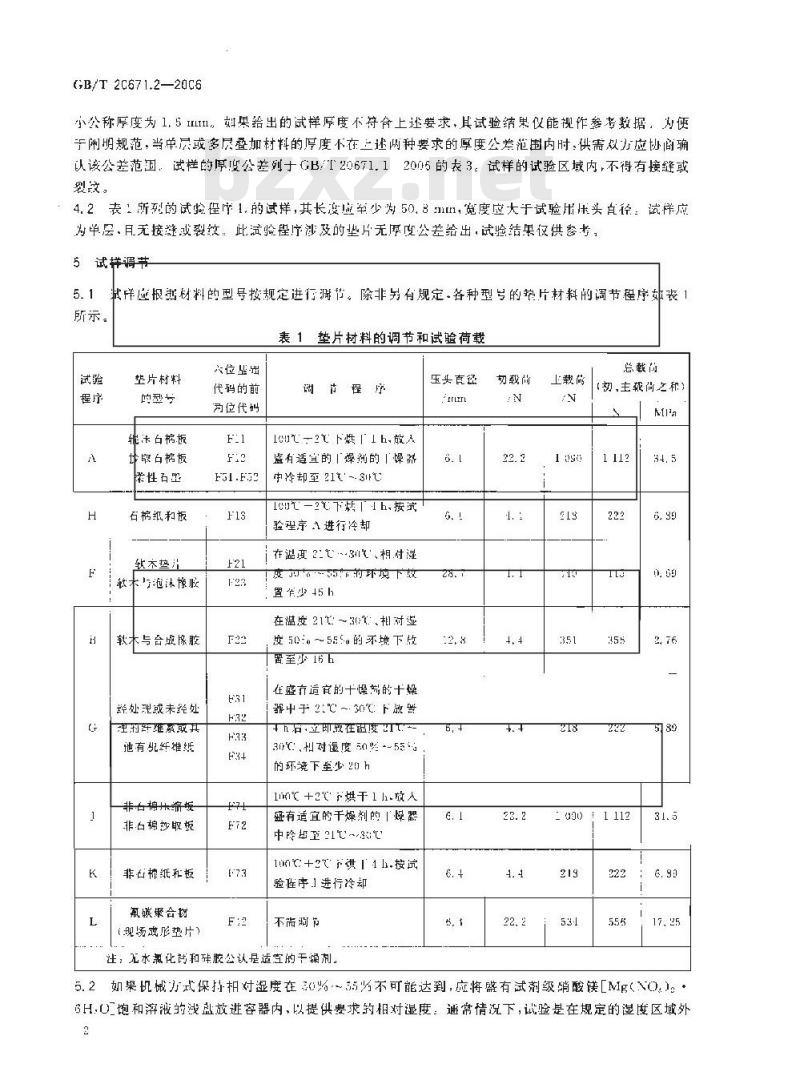 GB/T 20671.2-2006 非金属垫片材料分类体系及试验方法 第2部分: 垫片材料压缩率回弹率试验方法