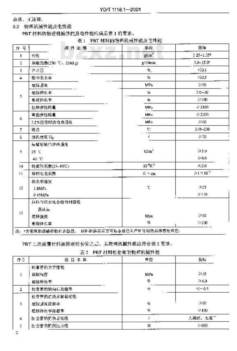 YD/T 1118.1-2001 光纤用二次被覆材料 第1部分:聚对苯二甲酸丁二醇酯