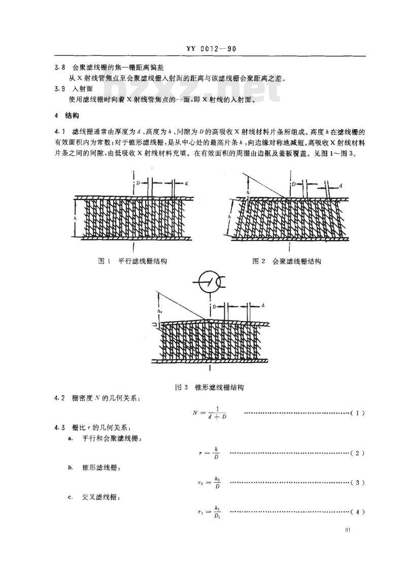YY 0012-1990 防散射滤线栅