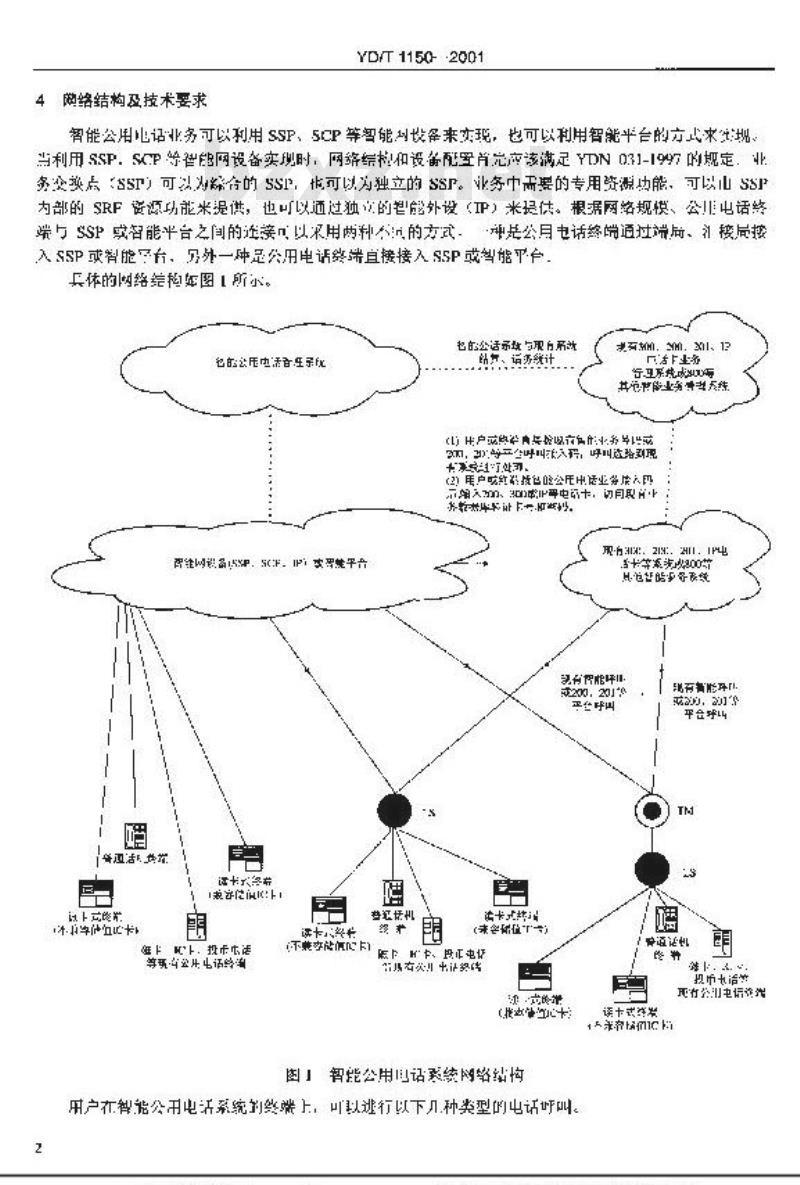 YD/T 1150-2001 智能公用电话业务技术规范