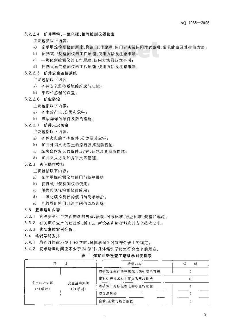 AQ 1058-2008 煤矿瓦斯检查工安全技术培训大纲及考核标准