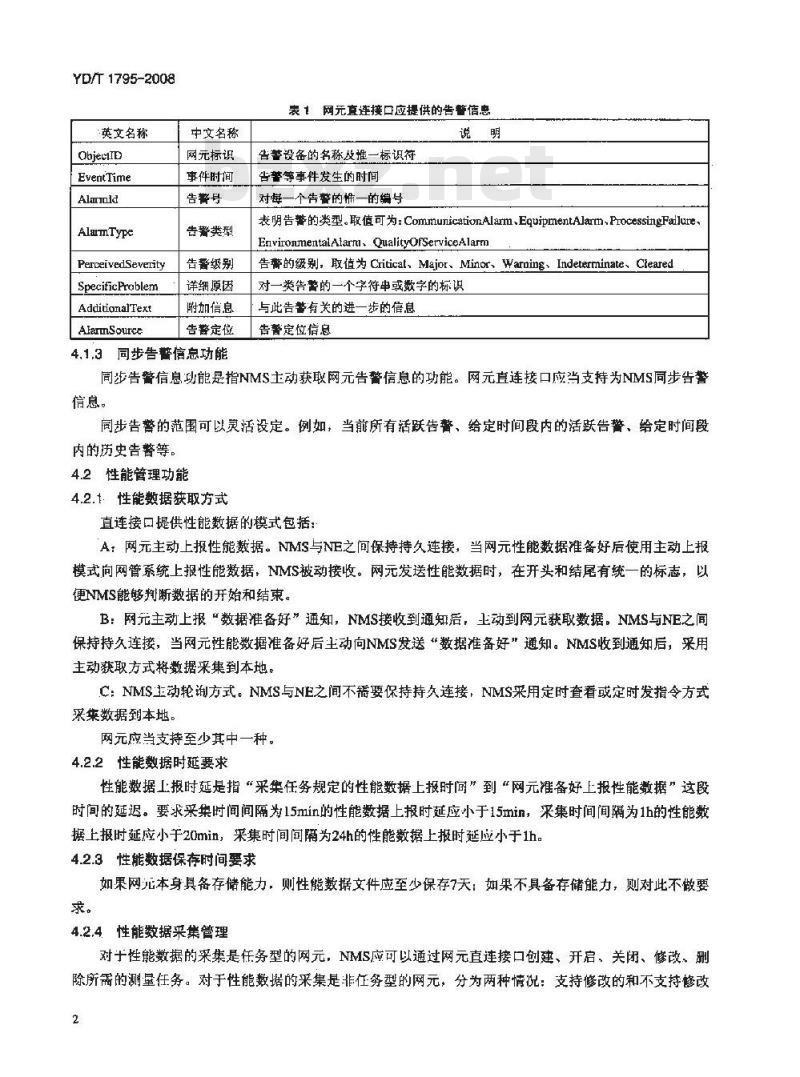 YD/T 1795-2008 2GHz TD-SCDMA/WCDMA数字蜂窝移动通信网网络管理技术要求 网元直连接口功能