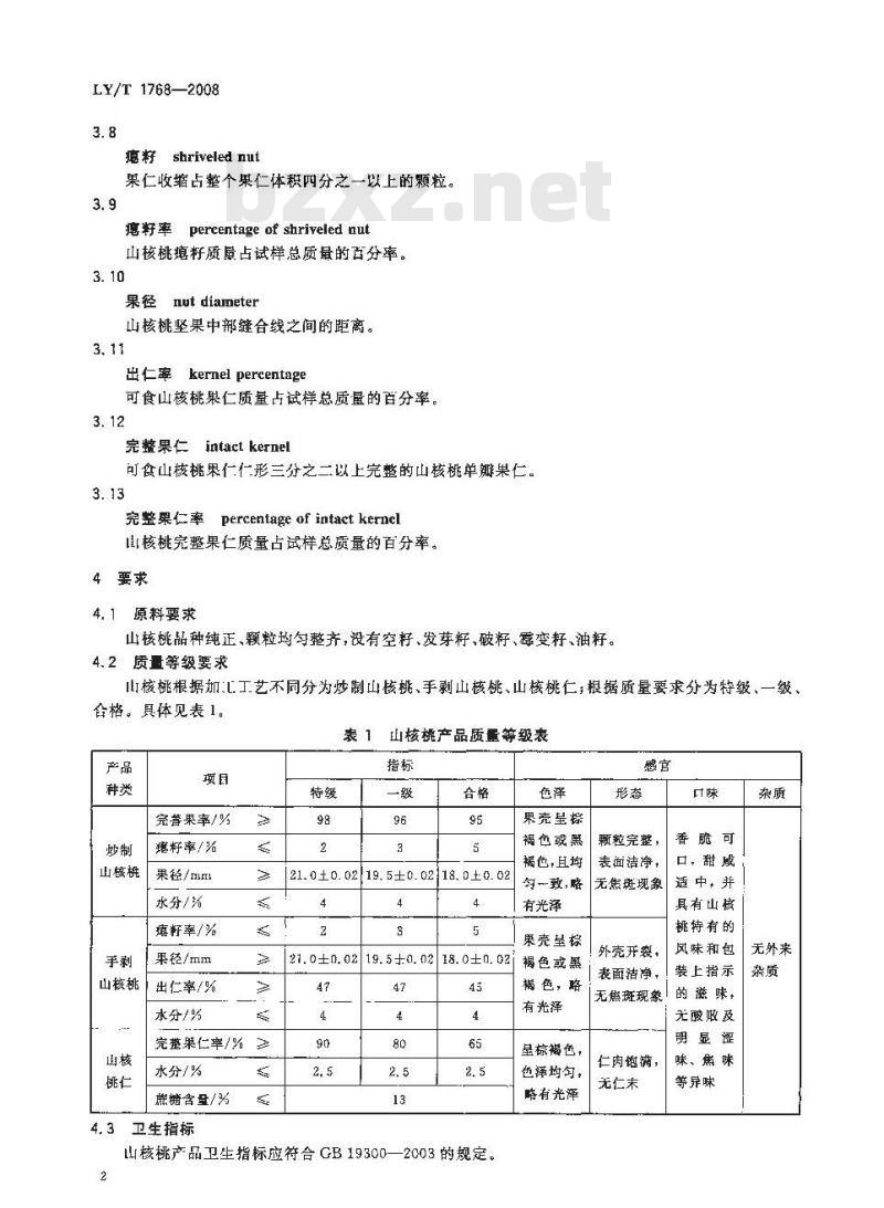 LY/T 1768-2008 山核桃产品质量要求