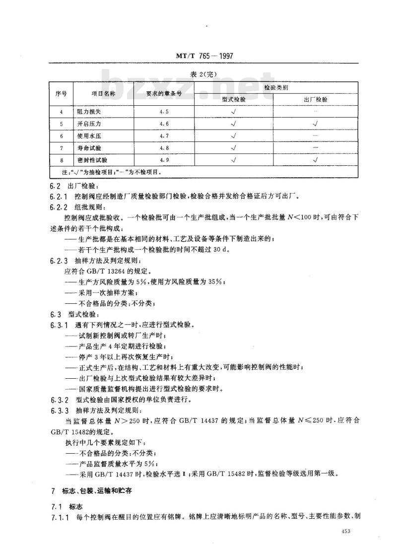 MT/T 765-1997 液压支架用自动喷雾控制阀通用技术条件