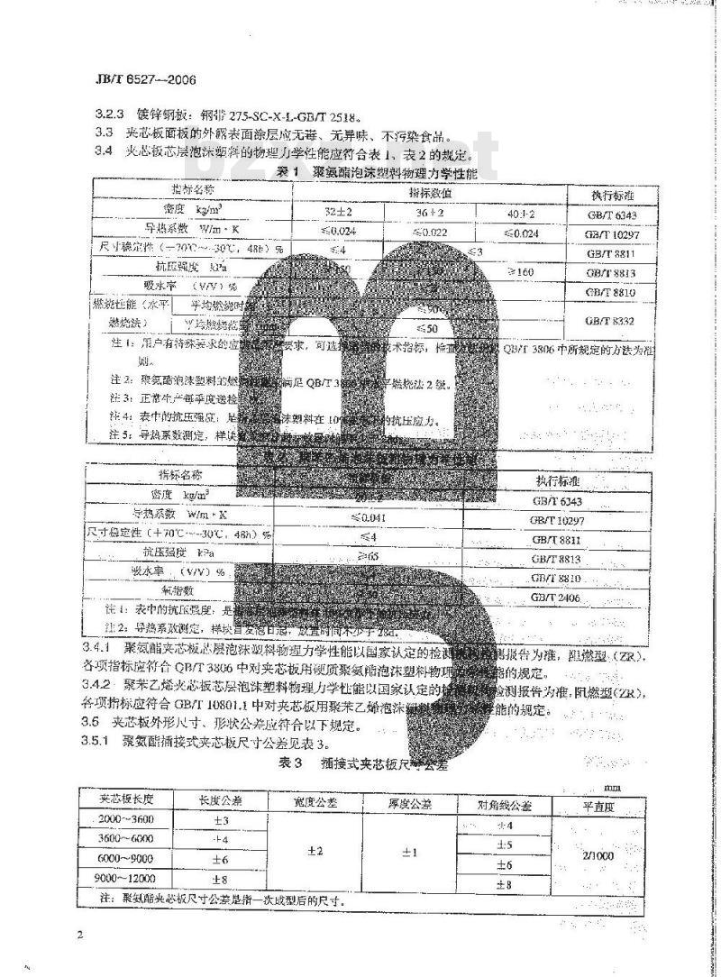 JB/T 6527-2006 组合冷库用隔热夹芯板