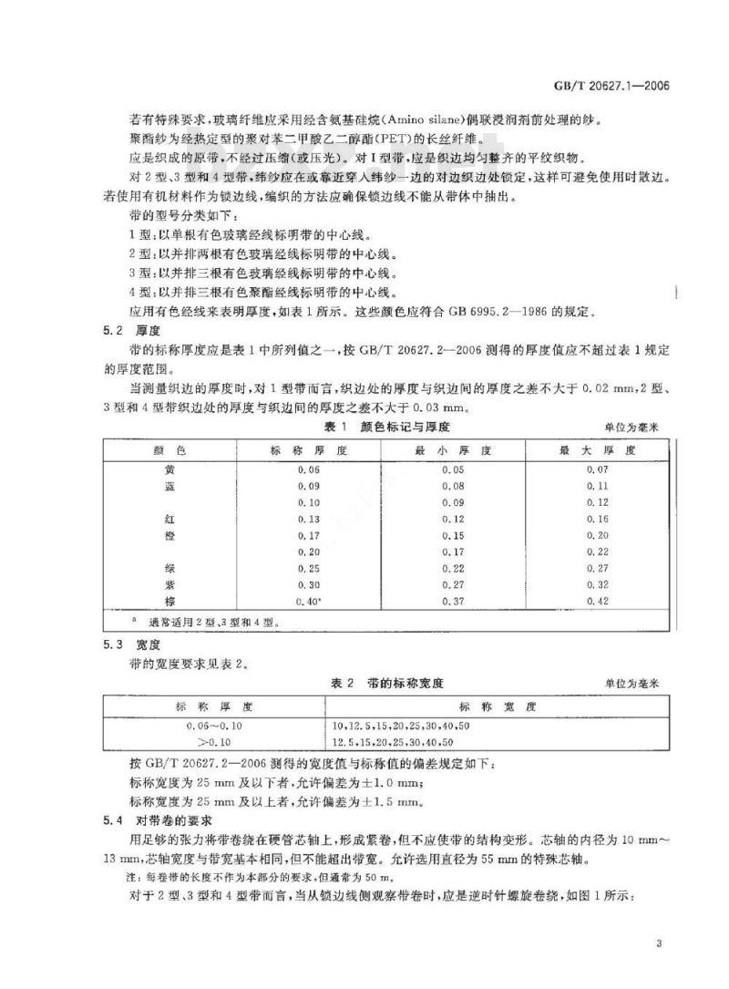 GB/T 20627.1-2006 玻璃及玻璃聚酯纤维机织带规范第1部分：定义、分类和一般要求