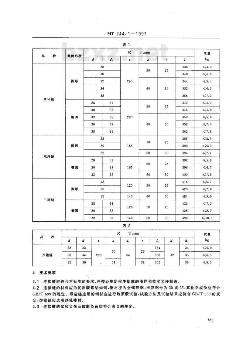 MT 244.1-1997 煤矿窄轨车辆连接件 连接链