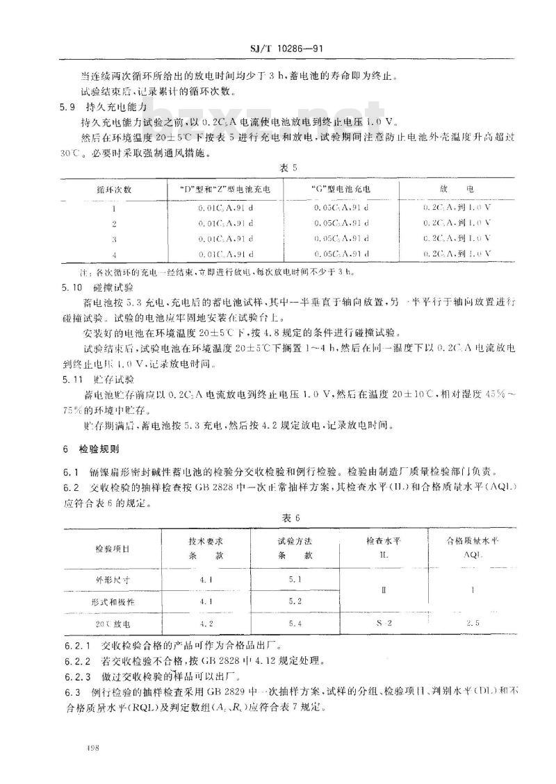 SJ/T 10286-1991 镉镍扁形密封碱性蓄电池总规范