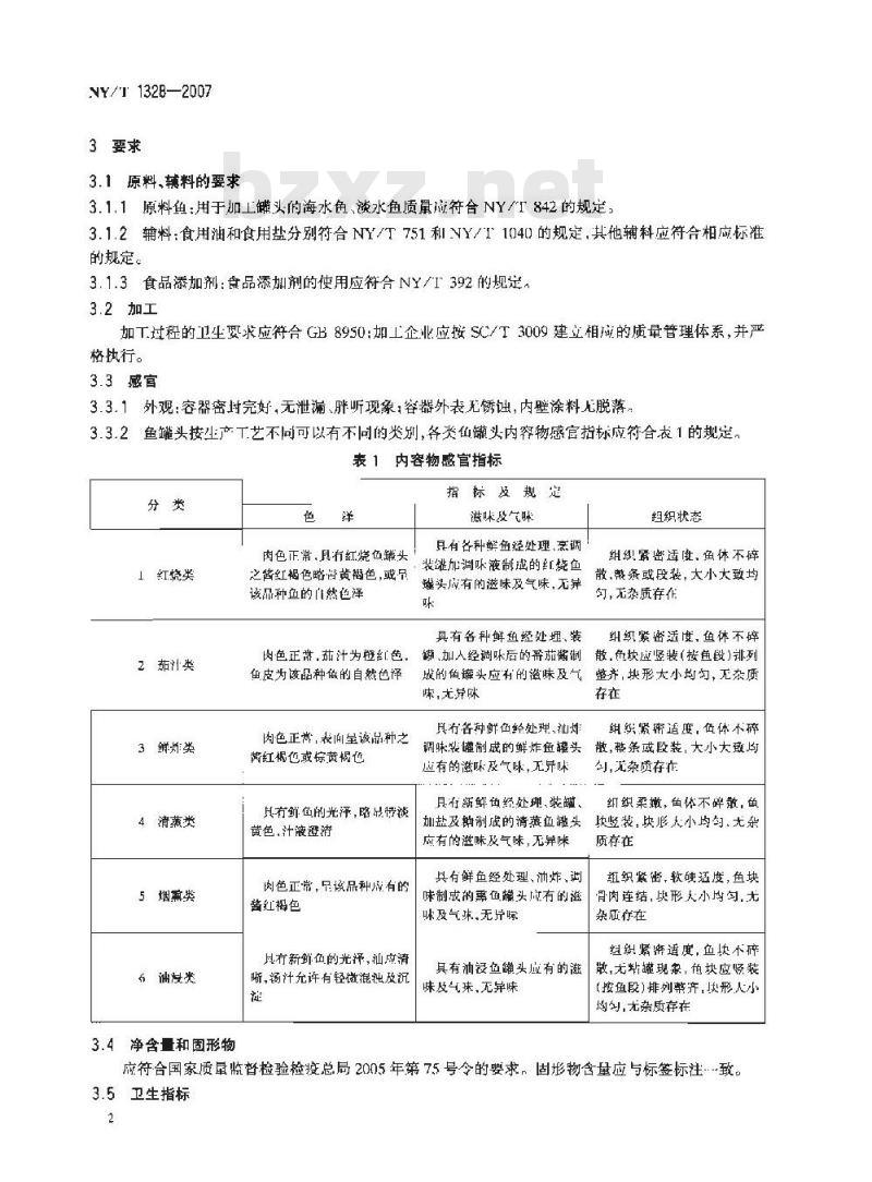 NY/T 1328-2007 绿色食品 鱼罐头
