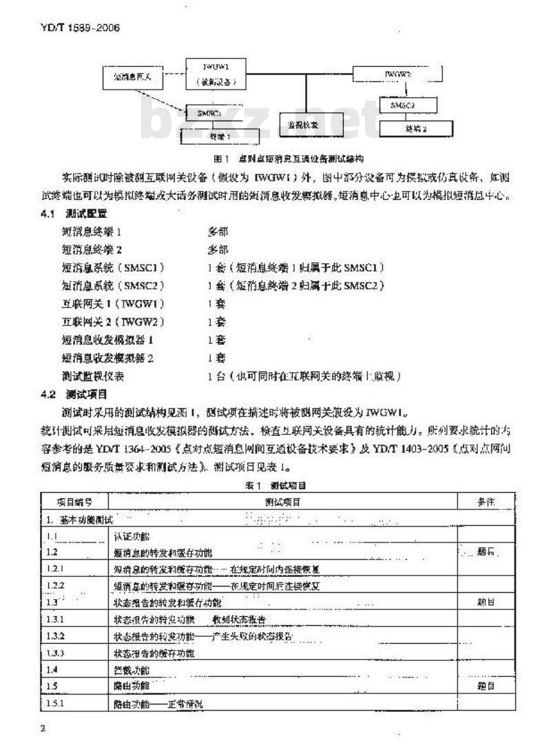 YD/T 1589-2006 点对点短消息网间互通设备测试方法